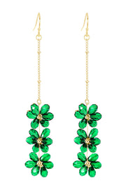 Emerald Austrian Crystal Flower Bloom Drop Earrings - GF