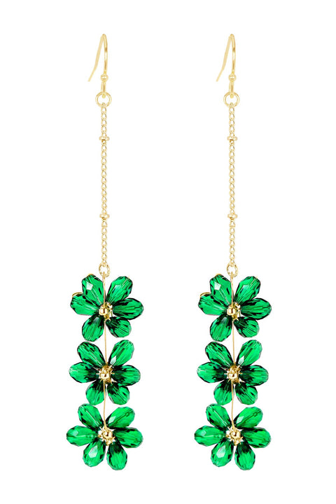 Emerald Austrian Crystal Flower Bloom Drop Earrings - GF