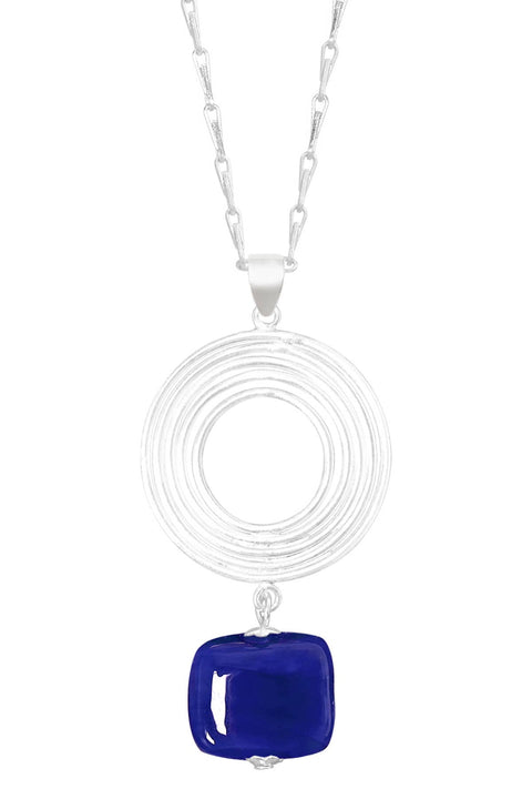 Blue Murano Glass & Swirl Disc Pendant Necklace - SF