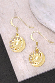 14k Gold Plated Sun & Moon Drop Earrings - GF