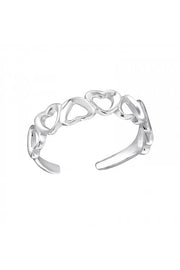 Sterling Silver Hearts Adjustable Toe Ring - SS