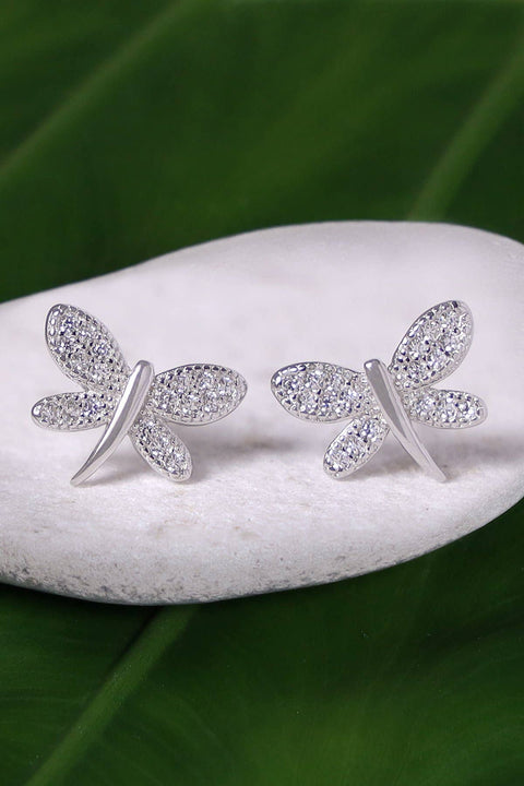 Dragonfly With Pave CZ Post Earrings - SS