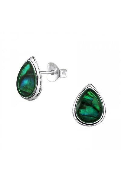 Sterling Silver Pear Ear Studs & Imitation Stone - SS