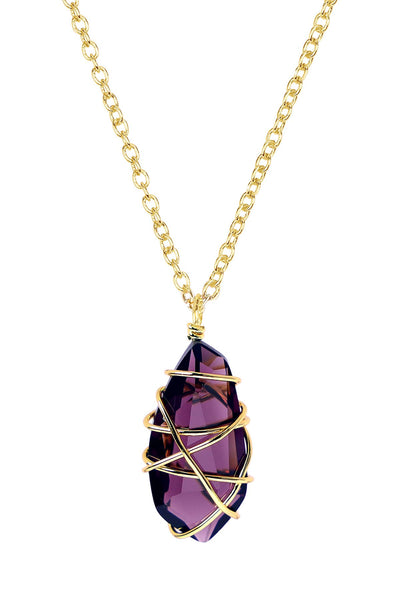 Lavender Crystal Wire Wrapped Pendant Necklace - GF