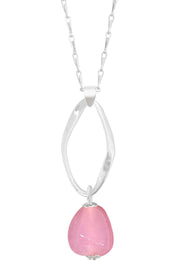 Pink Murano Glass & Freeform Hoop Pendant Necklace - SF