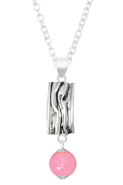 Pink Murano Glass & Textured Rectangle Pendant Necklace - SF