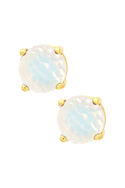 Moonstone Crystal 8mm 4 Prong Post Earrings - GF