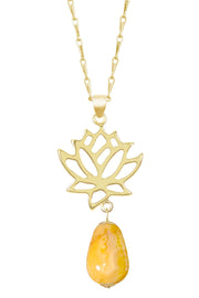 Crazy Lace Agate & Lotus Pendant Necklace - GF