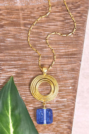 Tanzanite Murano Glass & Swirl Disc Pendant Necklace - GF