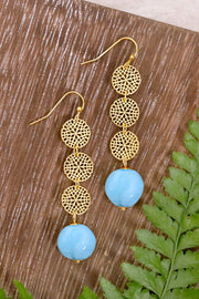 Blue Murano Glass & Daisy Disc Drop Earrings - GF