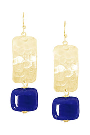 Blue Murano Glass & Hammered Rectangle Drop Earrings - GF