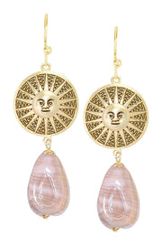 Brown Murano Glass & Aztec Sun Drop Earrings - GF