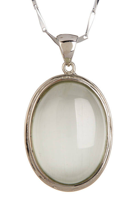 White Cat's Eye Oval Pendant Necklace - SF