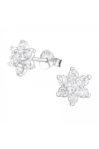 Sterling Silver Flower Ear Studs With Cubic Zirconia - SS