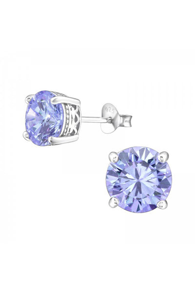 Sterling Silver Round 8mm Ear Studs With Cubic Zirconia - SS