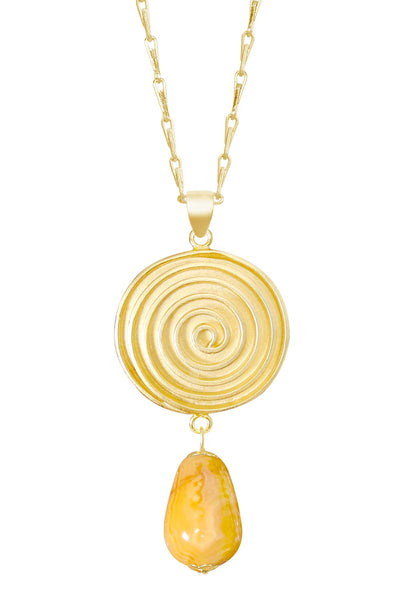 Crazy Lace Agate & Swirl Disc Pendant Necklace - GF