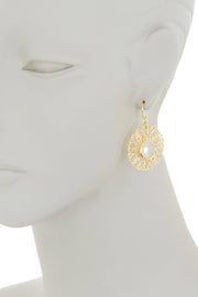 Moonstone Crystal Filigree Disc Drop Earrings - GF