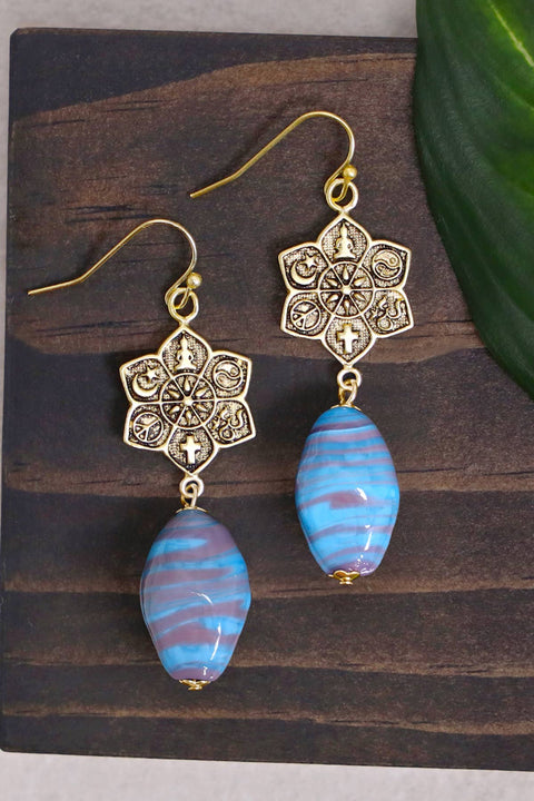 Murano Glass & Coexist Harmony Lotus Drop Earrings - GF