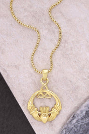 14k Gold Plated Irish Claddagh Pendant Necklace - GF