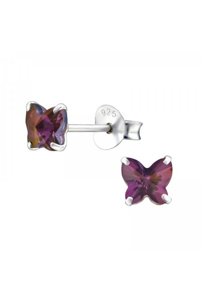 Sterling Silver Butterfly Ear Studs With Crystals - SS