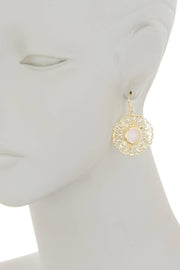 Rose Crystal Filigree Disc Drop Earrings - GF