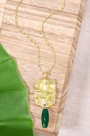 Green Murano Glass & Wave Textured Pendant Necklace - GF