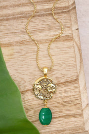 Green Murano Glass With Sun & Moon Pendant Necklace - GF