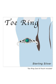 Sterling Silver Patterned Adjustable Toe Ring With Opal - SS