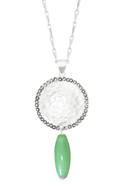 Green Murano Glass & Hammered Coin Pendant Necklace - SF