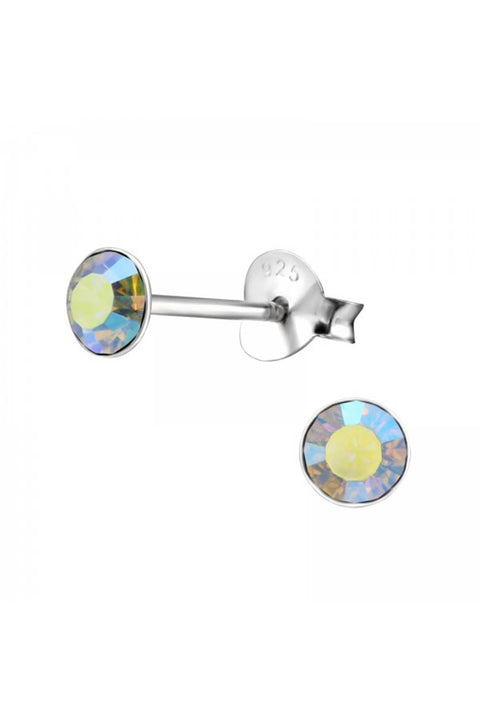 Sterling Silver Round 4mm Ear Studs With Crystals - SS