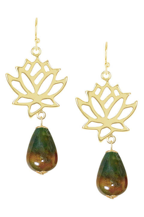 Mixed Jasper & Lotus Drop Earrings - GF