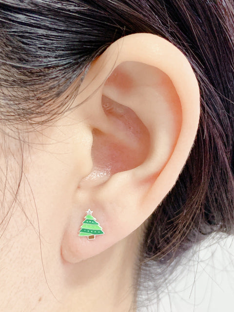 Sterling Silver Christmas Tree Stud Earrings - SS