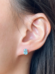 Sterling Silver & Aquamarine CZ Post Earrings - SS