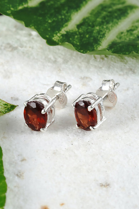 Sterling Silver & Garnet CZ Post Earrings - SS