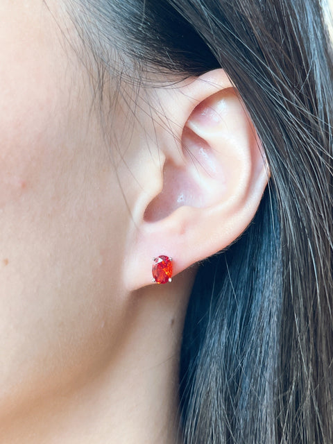 Sterling Silver & Garnet CZ Post Earrings - SS