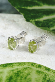 Sterling Silver & Peridot CZ Post Earrings - SS