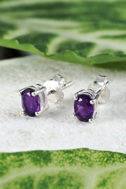 Sterling Silver & Amethyst CZ Post Earrings - SS