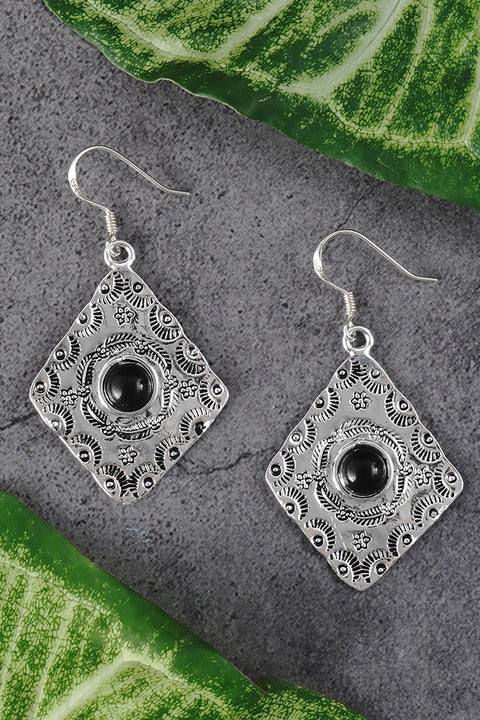 Onyx Hammered Drop Earrings - SF