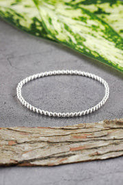 3mm Beaded Stretch Bracelet In Silver - SF