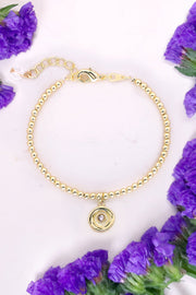 CZ Disc Beaded Charm Bracelet - GF