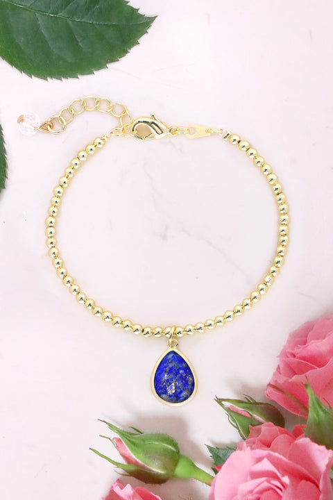 Lapis Beaded Charm Bracelet - GF