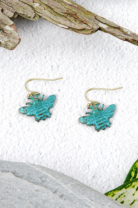 Natural Verdigris Patina Bumblebee Earrings - BR