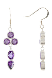 Sterling Silver & Amethyst CZ Pendulum Drop Earrings - SS