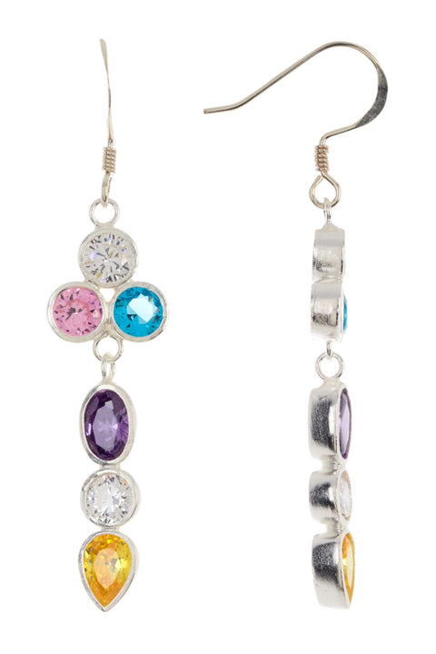 Sterling Silver & Mixed CZ Pendulum Drop Earrings - SS