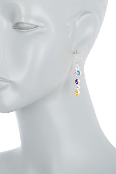 Sterling Silver & Mixed CZ Pendulum Drop Earrings - SS