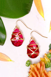 Raspberry Crystal Wrapped Earrings In Gold - GF