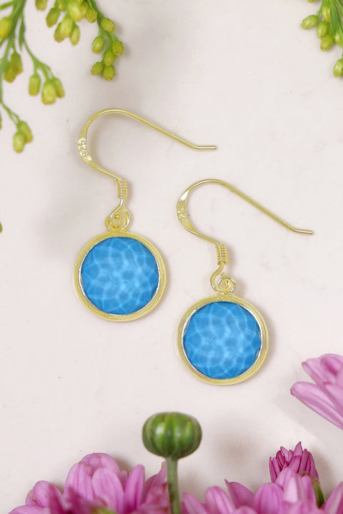 Turquoise Quartz Fancy Cut Round Earrings - GF