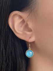 Turquoise Quartz Fancy Cut Round Earrings - GF