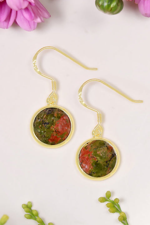 Unakite Fancy Cut Round Earrings - GF