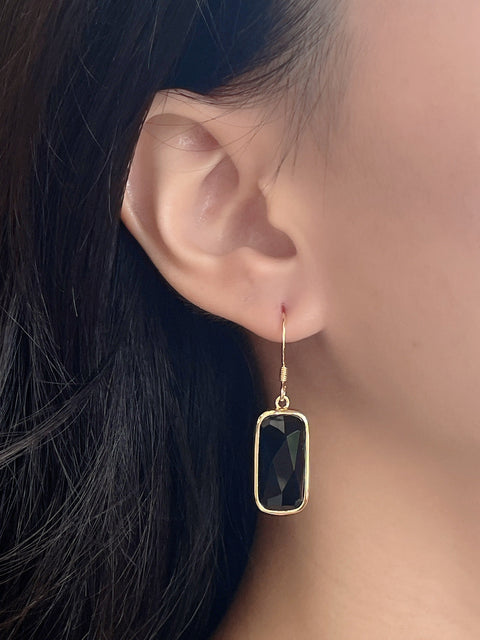 Black Onyx Rectangle Earrings - GF